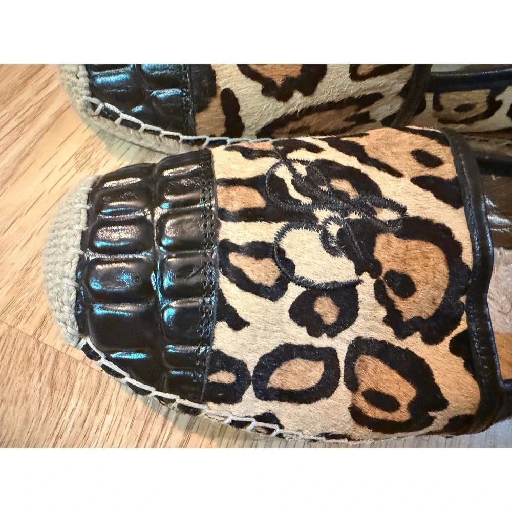 Sam Edelman Lewis Leopard Calf Hair Espadrille Flats Black Croc Cap Toe 9.5M
